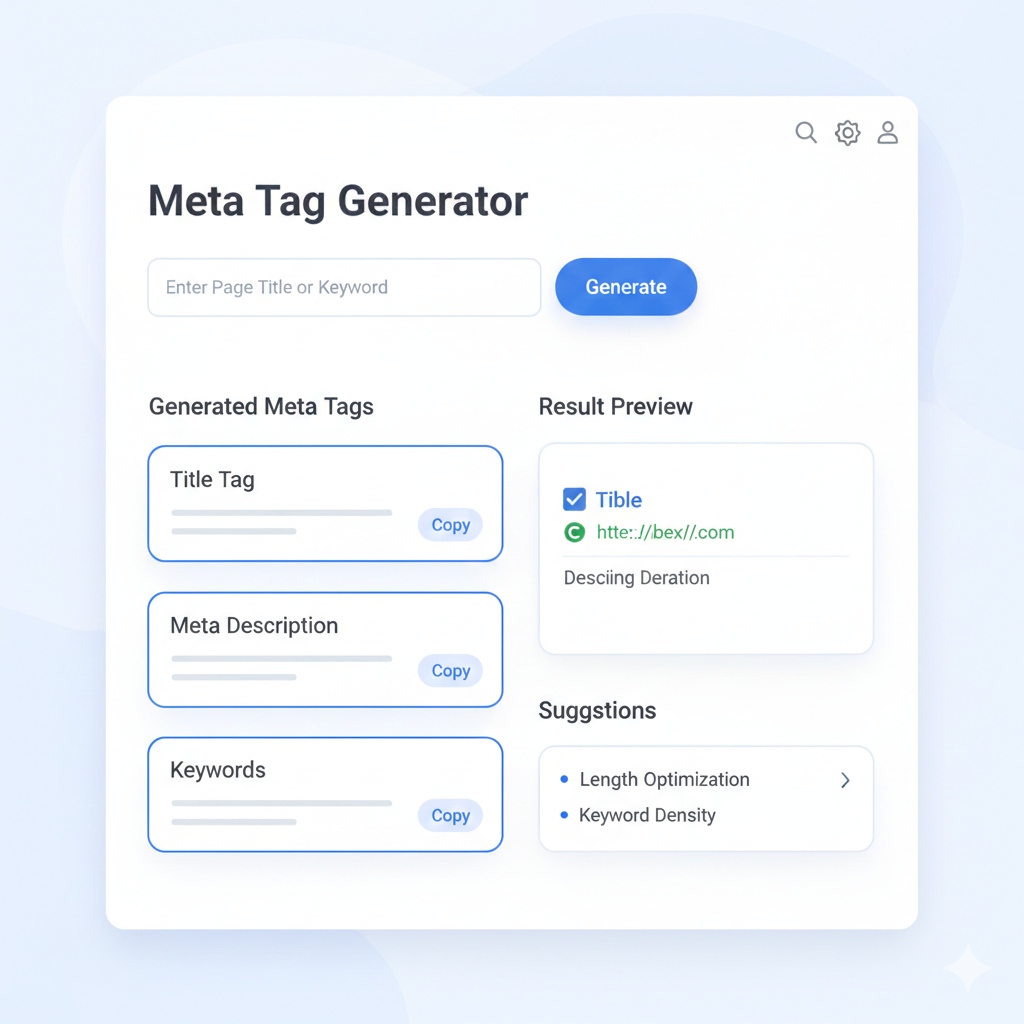 SEO Meta Tag Generator Tool Dashboard for Creating Title and Meta Description Tags
